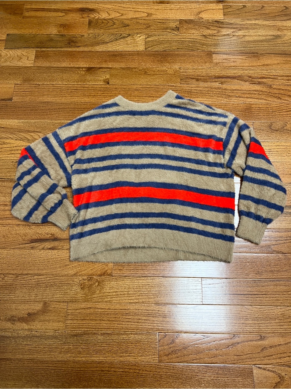 NWT Aerie Striped Crewneck Sweater in Tan with Blue and Red Stripes